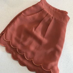 Scalloped burnt orange shorts